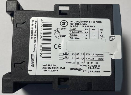 SIEMENS 3ZX1012-0RH21-1AA1, 3P 380V 7A AC-3 KTL SW02006-1100 (photo 1 of 8)