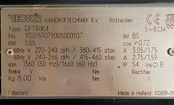 VECTOR AANDRIJFTECHNIEK B.V. 3 ∼ Mot IEC34 DFT80K4 (photo 1 of 6)